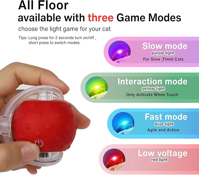 Interactive Cat Toy – Motion Activated Rolling Ball with LED Lights & 3 Play Modes & Two Different Tails - Best Toy for Indoor Cats & Kittens to Stay Active and Stimulate Hunting Instinct (Red)-Mewly Pet