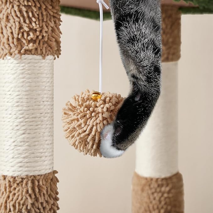 Yaheetech Cactus Cat Tree, 42in Cat Tower for Indoor Cats, Multi Level Kitten Condo Scratching Post, Pet Activity Center Furniture w/Ball, Plush Perch, Platform, Basket, Brown/Green-Mewly Pet