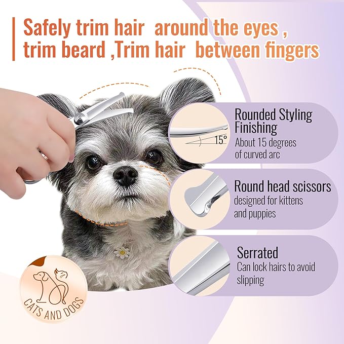 Dog Grooming Scissors: 4.75" Pet Curved Shears Made Of Advanced Stainless Steel Alloy for Trimming Dogs Cats and Other Pets Face and Paws-Mewly Pet