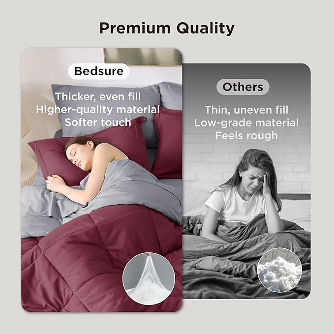 Bedsure California King Comforter Set - 7 Pieces Reversible Burgundy Bedding, California King Size Bed Set for All Seasons, Bed in a Bag with Down Alternative Comforter, Sheets, Pillowcases & Shams