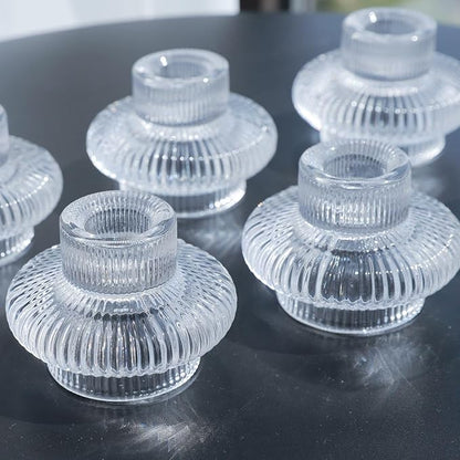 VOHO Vintage Candlestick Holders Set of 6, Dual Sided Candle Sticks Holder Decor for Taper Candles/Tea Lights Candles, Ribbed Candle Holder for Dining Table Centerpiece, Wedding/Christmas Decor(Clear)