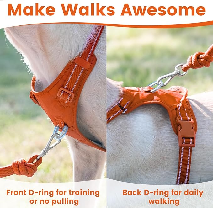No Pull Dog Harness, Reflective Puppy Vest for Small Medium Large Sized Dog(Orange,L)-Mewly Pet