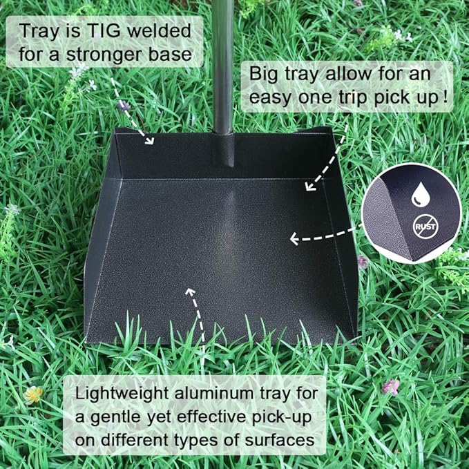 TNELTUEB Extra Large Dog Pooper Scooper, Metal Pet Poop Tray & Rake Set, Adjustable Long Handle for Large Dogs - Great for Grass/Street/Gravel-Mewly Pet