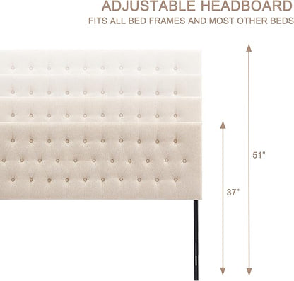 Tufted Upholstered Headboard California King Size, Solid Wood Head Board with Durable Metal Legs, Adjustable Height Bed headboard from 37” to 51” Fabric Headboard in Button Design, Beige