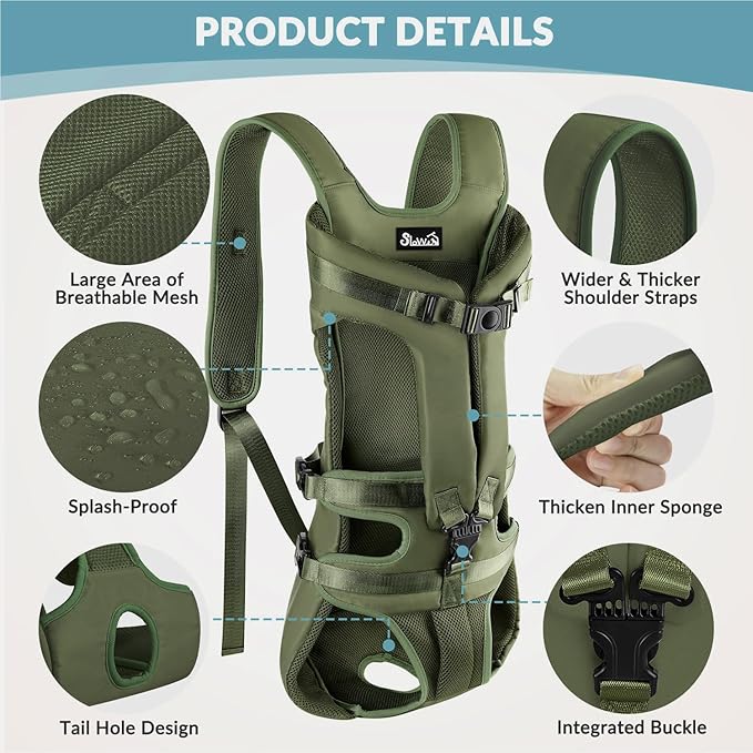 Lukovee Dog Backpack Carrier, Legs Out Easy-fit Dog Front Carrier for Small Medium Dogs, Adjustable Hands Free Dog Chest Carrier for Hiking Cycling (Green,X-Large)-Mewly Pet