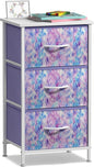 Sorbus Nightstand Storage Organizer Chest with 3 Drawers - Kids Girls, Boys Bedroom Furniture Chest for Clothes, Closet Organization - Steel Frame, Wood Top, Fabric Bin (3-Drawer, Blue/Pink/Purple)