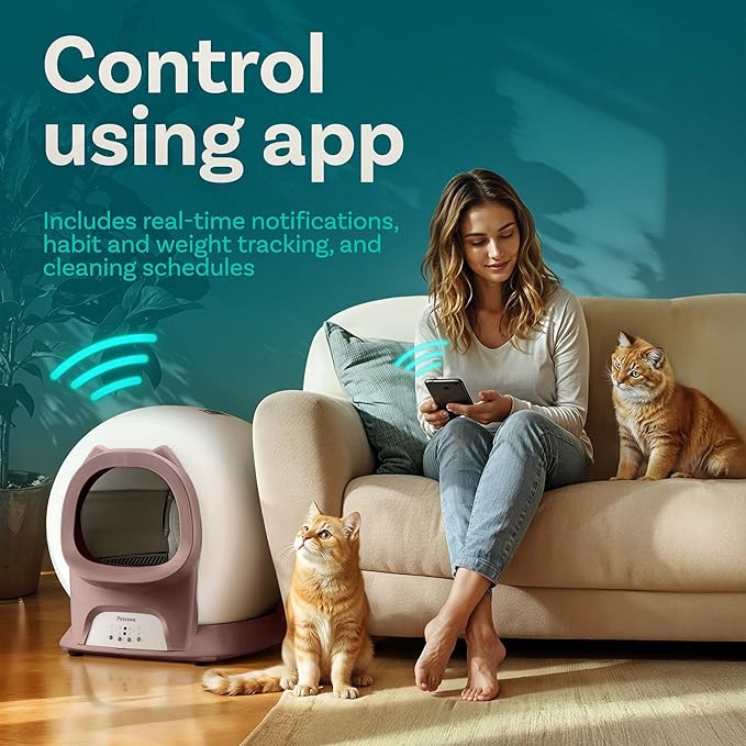 Self Cleaning Litter Box with Auto Safety Sensors for Multiple Cats - Automatic Cat Litter Box Self-Cleaning - Covered Odor Removal with APP Control - Compatible On All WiFi - Electric Robot-Mewly Pet