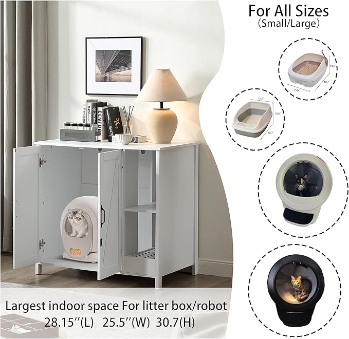 Cat Litter Robot Enclosure,for Placing Litter Robot 3/4,Power Outlet and Dog-Proof Shelf for Litter Robot Cabinet,Litter Collector for Automatic Litter Box Enclosure,Cloud White-Mewly Pet