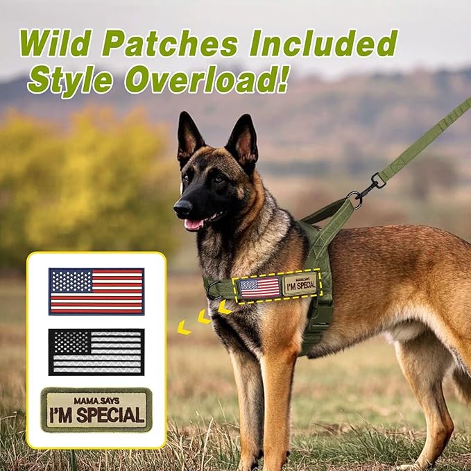 Forestpaw No Pull Dog Harness - Soft Flannel Padded Tactical Dog Vest Harness with Quick Release Buckle, Adjustable Reflective Pet Harness for Medium Large Dogs Walking Training,Green L-Mewly Pet