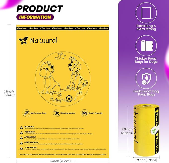 Dog Poop Bags-150 Counts with Holder (10 Rolls), Biodegradable Poop Bags, Eco-friendly and Easy to Open, Thick Dog Waste Bags (Yellow)-Mewly Pet