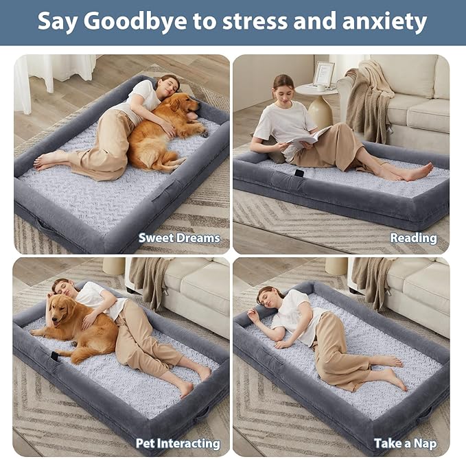 WNPETHOME Human Dog Bed for Adult, Washable Dog Couch with Removable Waterproof Cover, Orthopedic Large Pet Sofa Bed with Bolster Sides for Sleeping-Mewly Pet