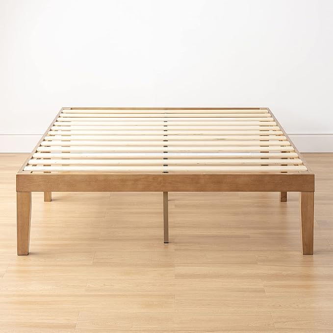 Mellow Naturalista Classic 16 Inch Solid Wood Platform Bed with Wooden Slats, Natural Pine, King