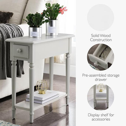 Leick Home Coastal End Table, Solid Wood, 1 Drawer, Bottom Display Shelf, Easy-Assembly, For Living Room/Bedroom, Greige, 23.5 in L x 10 in. W x 24 in H, 20017-GR