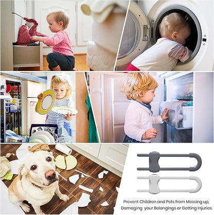 Jetec 10 Pieces Cabinet Locks for Babies, U-Shaped Proofing Drawers Safety Child Locks Adjustable, Easy to Use Childproof Latch for Knob Handle on Kitchen Door Storage Cupboard Closet (Gray, White)