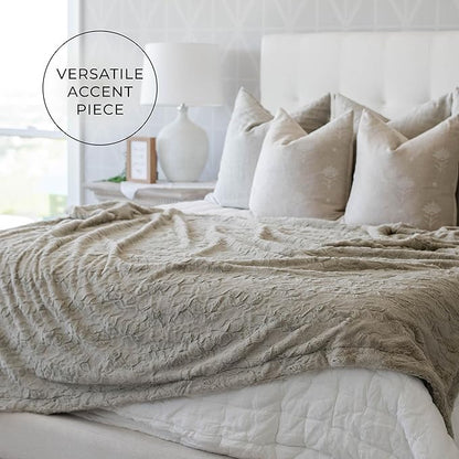GRACED SOFT LUXURIES Feather Extra Large Faux Fur Throw Blanket | Ultra Soft & Fluffy 60x80 inches | Cozy, Thick & Warm | Perfect for Bed, Couch, and Lounging for Kids & Adults | Feather Gray