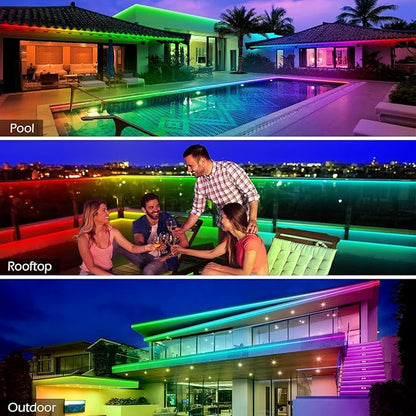 AILBTON 300ft Outdoor LED Strip Lights Waterproof,IP68 Outside Led Light Strips Waterproof with Bluetooth App Remote Control,Music Sync RGB Exterior Led Rope Lights,for Balcony,Deck,Roof,Garden,Pool