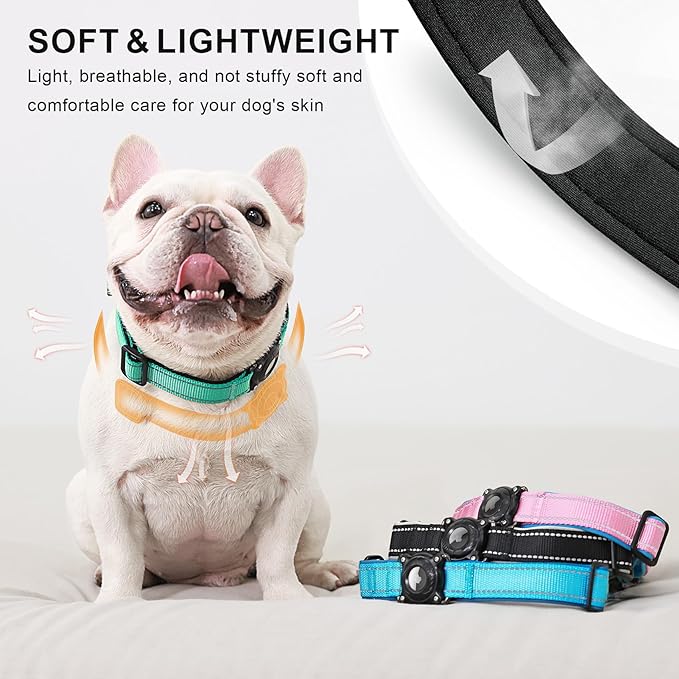 Airtag Dog Collar with Martingale Design, IP68 Waterproof Air Tag Collar Holder, Adjustable Reflective Soft Padded Nylon Dog Collar for Large Medium Small Dogs-Mewly Pet