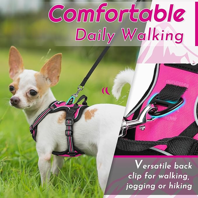 Eagloo Small Dog Harness No Pull, Service Vest with Reflective Strips and Control Handle, Adjustable and Comfortable for Easy Walking, No Choke Pet Harness with 2 Metal Rings, Rose Red, XS-Mewly Pet