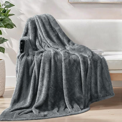 Exclusivo Mezcla Plush Fuzzy Fleece Throw Blanket Extra Large, Super Soft, Fluffy and Warm Blankets for Couch, Bed, Suitable for All Seasons (50x70 Inches, Dark Grey)