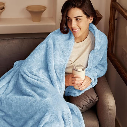 Exclusivo Mezcla Plush Fuzzy Fleece Bed Blanket Twin Size, Super Soft, Fluffy and Warm Blankets, Suitable for All Seasons (Light Blue, 90x66 Inches)
