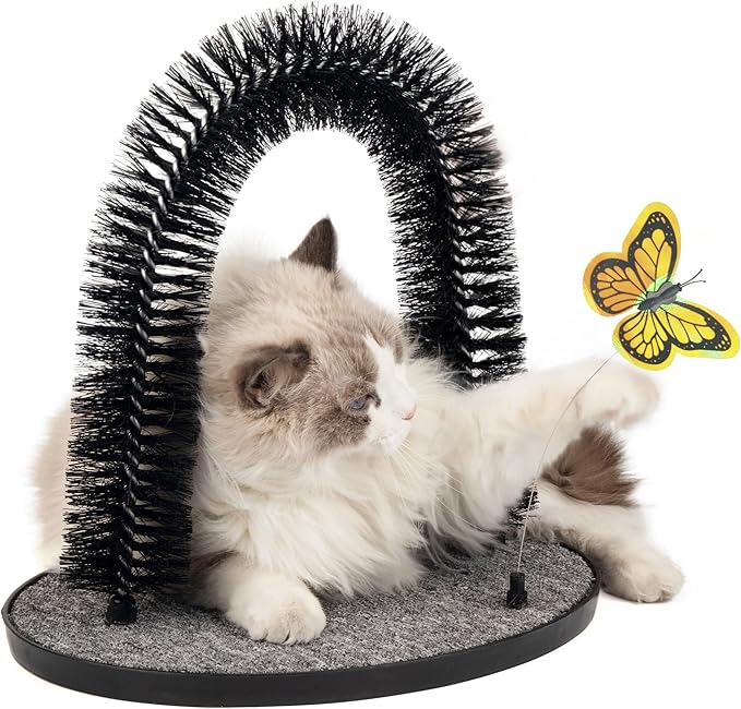 PetPrime Cat Arch Groomer Self Grooming Cat Back Scratcher Cat Brush Arch Massager Self Groomer Cat Scratcher Brush Upgraded Version With Interactive Butterfly For Indoor Cats-Mewly Pet