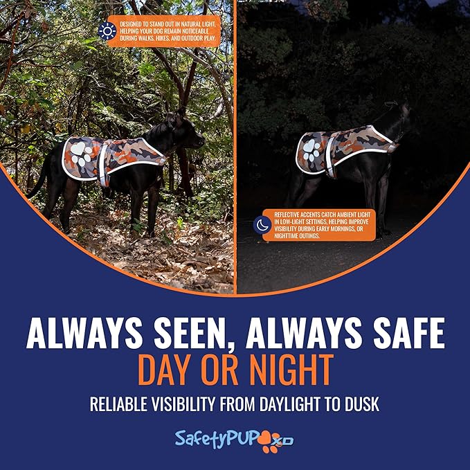 Dog Reflective Vest – Hi-Vis Fluorescent Visibility That Helps to Safeguard Your Pet On/Off Leash in Urban & Rural Areas (Camo, Small)-Mewly Pet