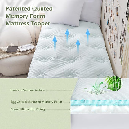 Hansleep College Dorm Twin XL Mattress Topper Viscose Derived from Bamboo, Memory Foam Pillow Top Mattress Topper Twin XL, Breathable Mattress Pad for Back Pain Relief, 39" x 80", White