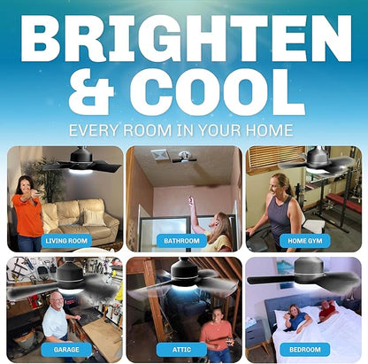 Bell+Howell Socket Breeze Socket Fan Light with Remote, Portable Small Ceiling Fans with Lights for Bedroom, Kitchen, Living Room, Ceiling Fan with Light 3500K, 1000 Lumens, Screws into E26/E27