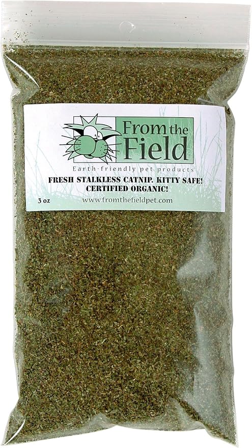 from The Field | Fine Ground Stalkless Catnip | Premium USA-Grown Catnip for Toys & Playtime | Fresh, Potent, Non-Toxic, Eco-Friendly | Safe for Kittens & Cats | Resealable 3 Oz Bag-Mewly Pet