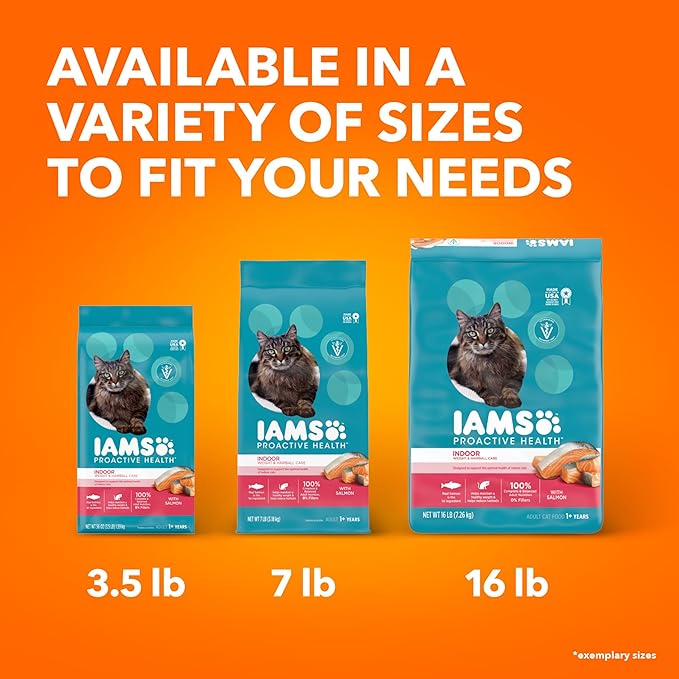 IAMS Proactive Health Indoor Weight Control & Hairball Care Adult Dry Cat Food, Salmon Recipe, 16 lb. Bag-Mewly Pet