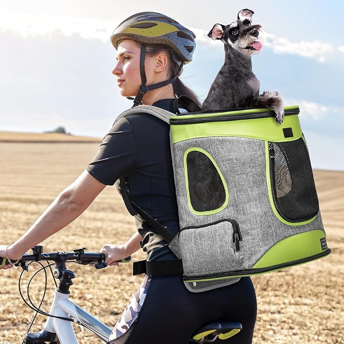 Petsfit Pet Backpack Carrier Easy-Fit Dog Travel Backpack Carrier for Hiking Walking Cycling Suitable for Small Medium Dogs Cats and Rabbits up to 22 Pounds, Green-Mewly Pet