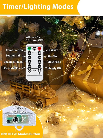 6 Pack 60LED Christmas Battery Operated Fairy Lights with Remote, 8 Modes String Lights with Timer, Dimmable, Memory Function, Waterproof Twinkle Lights for Outdoor Indoor Christmas Decor(Warm White)