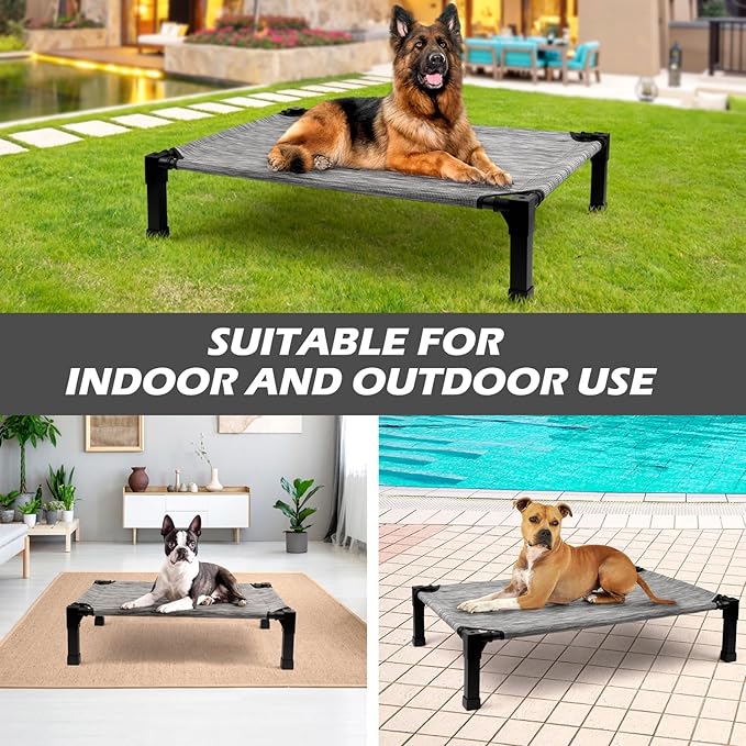 Heeyoo Elevated Dog Bed, Cooling Raised Pet Cot with Chew Proof Washable Breathable Mesh and Metal Frame, Portable Dog Cot Bed with No-Slip Feet for Outdoor or Indoor Use-Mewly Pet