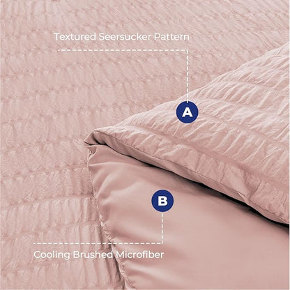HYMOKEGE Rose Gold California King Comforter Set Seersucker 7 Pieces, All Season Luxury Bed in a Bag Queen for Bedroom, Bedding Set with Comforter, Sheets, Pillowcases & Shams