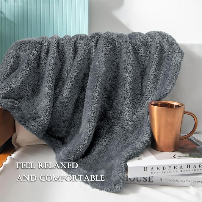 Exclusivo Mezcla Plush Fuzzy Fleece Bed Blanket King Size, Super Soft, Fluffy and Warm Blankets, Suitable for All Seasons (Dark Grey, 90x104 Inches)