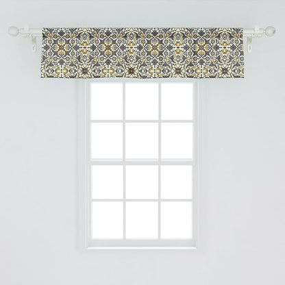 Ambesonne Turkish Pattern Window Valance Pack of 2, Flowers in and Traditional Style, Rod Pocket Curtain Valances for Kitchen Bedroom, 54" X 12", Earth Yellow Slate Blue