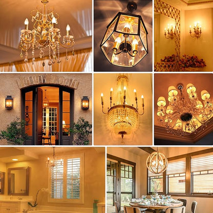 24-Pack Dimmable E12 LED Candelabra Bulbs 40Watt Equivalent, 2200K Amber Warm White, 380Lumens, 4W B11 Amber Chandelier Light Bulbs, LED Filament Clear Glass Candle Lamp for Ceiling Fan Home Decor
