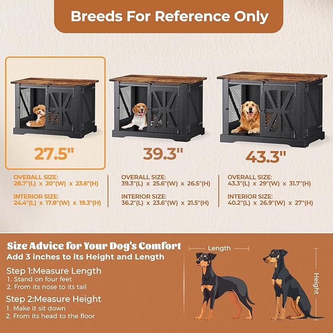 VOPEAK 27.5" Small Dog Crate Furniture, Chew Resistant Dog Crate for Puppy Dogs, Heavy Duty Small Dog Crate Dog Kennel Indoor with Double Doors, Wooden End Table for Bedroom Living Room, Black-Mewly Pet