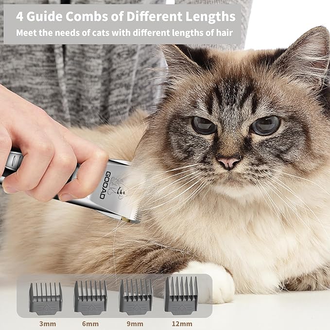 Goood Cat Clippers for Matted Hair - Cordless Cat Shaver, Low Noise Paw Trimmer, Quiet Pet Hair Clippers (Silver)-Mewly Pet