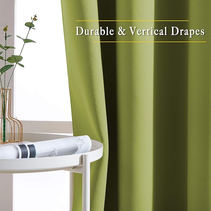 NICETOWN Light Reducing Grommet Curtains - Triple Woven Textured Soft Curtain Panels for Living Room Window Treatment Drapes for Sliding Door (W80 x L108, Fresh Green, 2 Pieces)