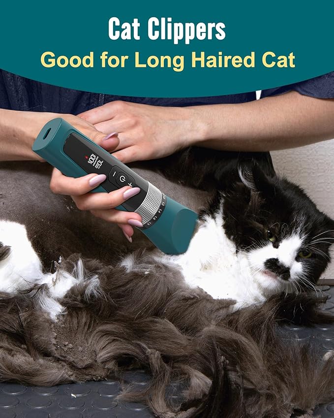 oneisall Cat Clippers for Matted Hair, 5-Speed Quiet Cat Grooming kit, Cordless Pet Shaver for Long Hair,Waterproof Pet Hair Trimmer, Pet Clippers for Cats(Green)-Mewly Pet