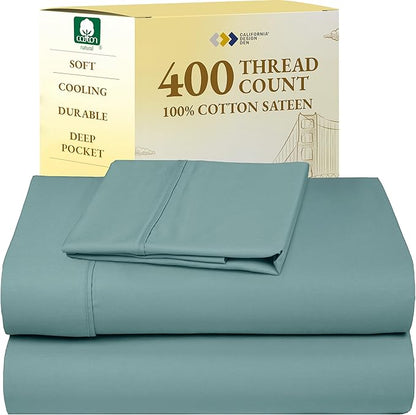 California Design Den Twin XL Sheet Sets - 400 Thread Count Sateen, 100% Cotton Sheets Set, Deep Pockets, Cooling and Durable Bedding for Dorm Rooms & Adults - Teal