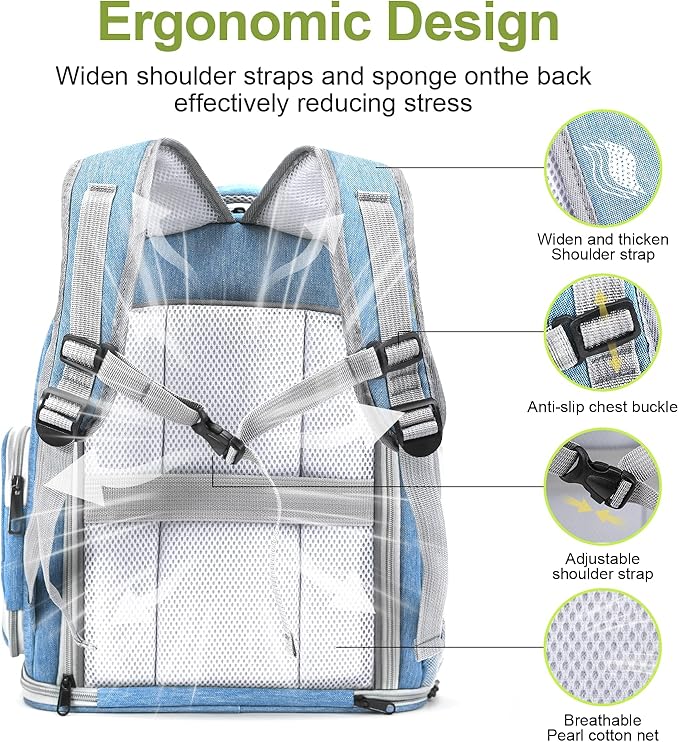 Expandable Cat Backpack,Cat Bubble Backpack Carrier for Carrying Cats, Pets and Small Dogs,Airline-Approved,Designed for Travel, Hiking, Walking,Car （Blue-Mewly Pet
