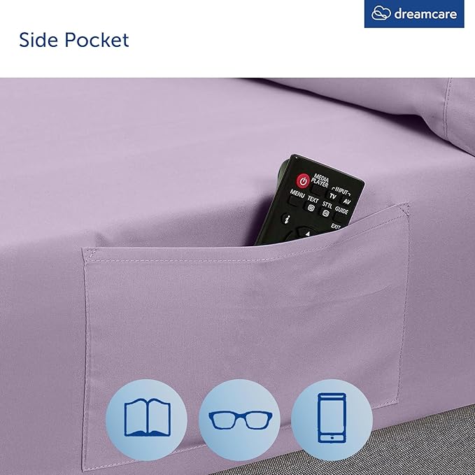 DREAMCARE King Size Sheets Set - Cooling Bed Sheets - 4pcs Set - up to 15" Deep Pocket King Sheet Set – Soft & Long Lasting Cooling - 100% Fine Brushed Microfiber with Side Pocket - Lavender