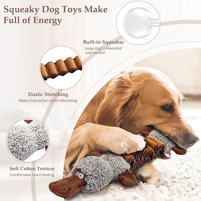 Squeaky Dog Toys, Interactive Tug of War Puppy Toys, Funny Plush Dog Chew Toys, Stuffed Dog Toys for Small,Medium and Large Dogs - Platypus-Mewly Pet