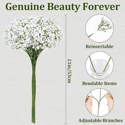 Waipfaru 30 Pcs Babys Breath Artificial Flowers, Baby Breath Flowers Artificial Bulk, Real Touch White Fake Flowers, Faux Babies Breath Gypsophila for Wedding Home Decor Floral Arrangement