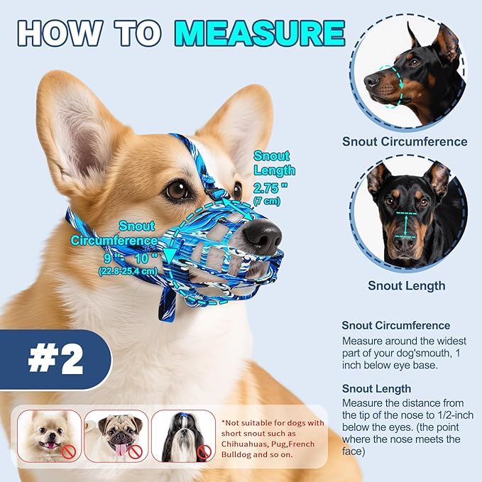 Basket Muzzle to Prevent Biting, Dog Muzzle for Large Medium Small Dogs Allows Panting Drinking Anti Chewing, Perfect for Grooming Trimming Training and Aggressive Reactive Dogs (Blue, Size 2)-Mewly Pet