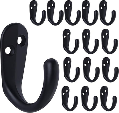 IBosins 15PCS Coat Hooks Wall Mounted Single Prong Robe Hook for Hanging Towel Hooks with 30 Screws for Bags, Hat, Cap, Scarf, Cup (Black)