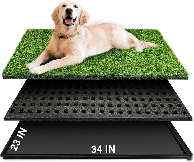 Dog Grass Pad with Tray, 34''X23'' Large Artificial Turf Grass Potty, Reusable Puppy Pee Pads for Dogs, Portable Dog Litter Box for Indoor/Outdoor Potty Training Toilet-Mewly Pet