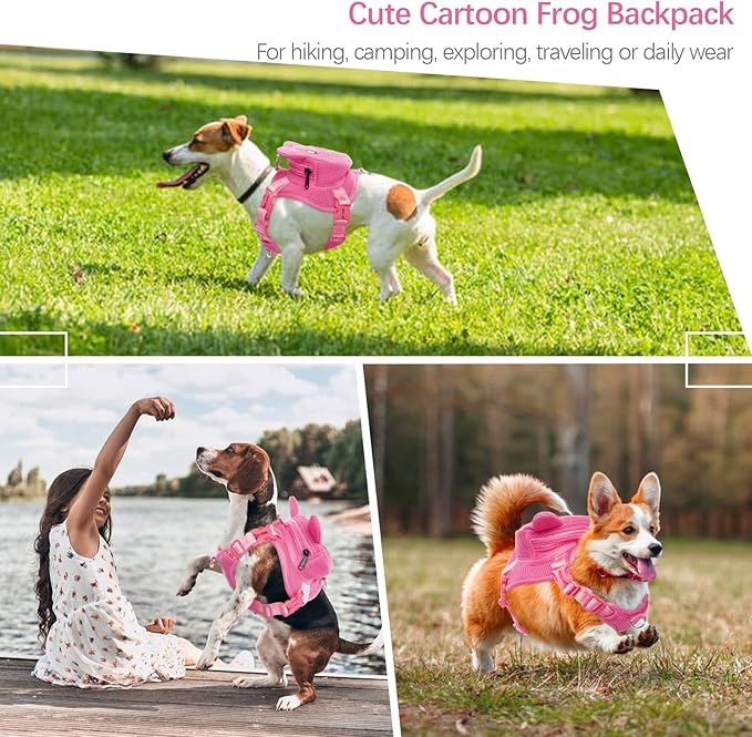 IDOMIK Dog Backpack Harness, No-Pull Dog Backpack with D-Ring for Small Medium Dogs, Cute Self Carrier Backpack for Dogs to Wear, Adjustable Dog Harness Backpack for Traveling Camping Hiking,Pig,L-Mewly Pet